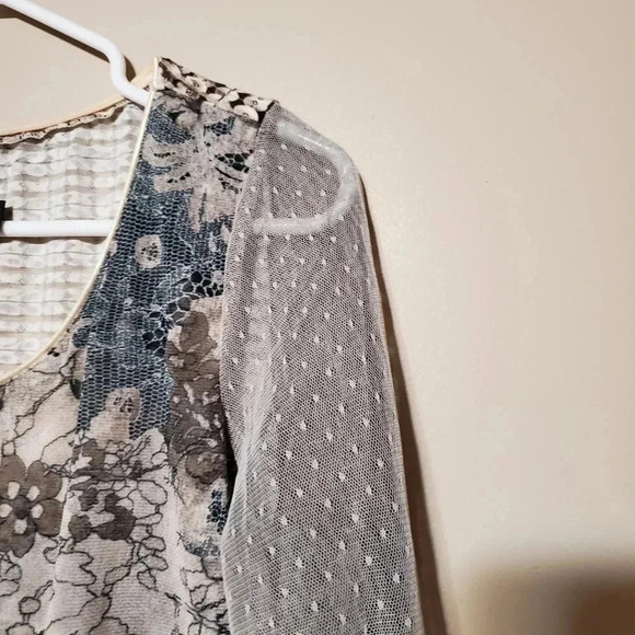 ANAC Designed By Kimi Mesh Mixed Print 3/4 Sleeve Top Made in Korea Size Large - Picture 3 of 7